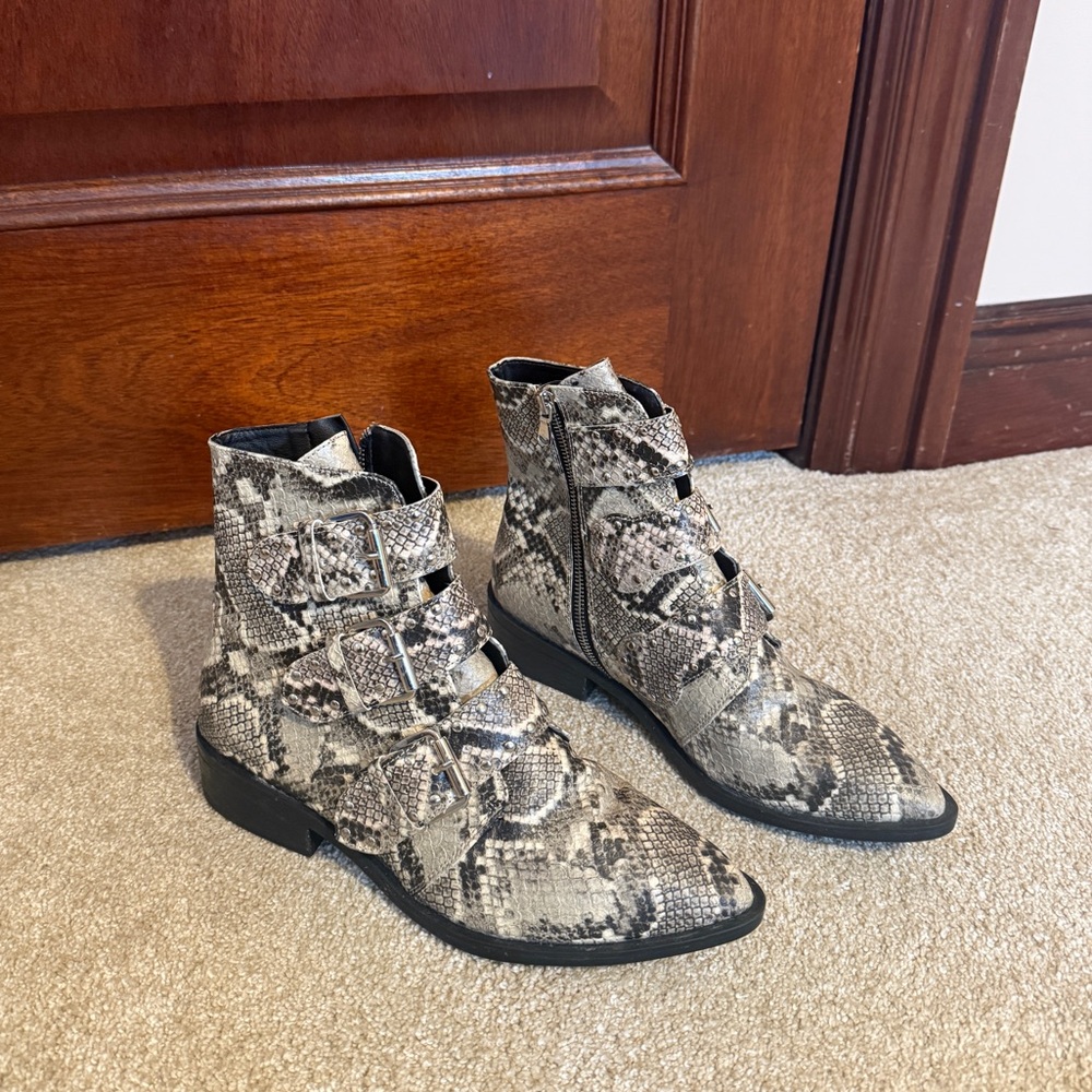 Snakeskin Buckle Ankle Boots